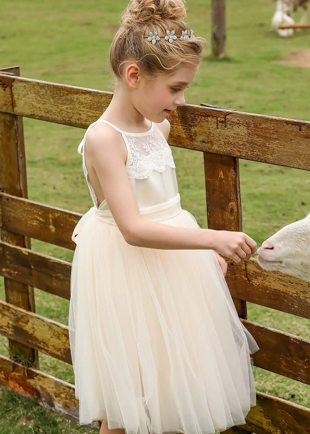 Vestidos de encaje con espalda de flores para niña, tirantes finos para niños, boda, cumpleaños, día del té, vestido de fiesta largo