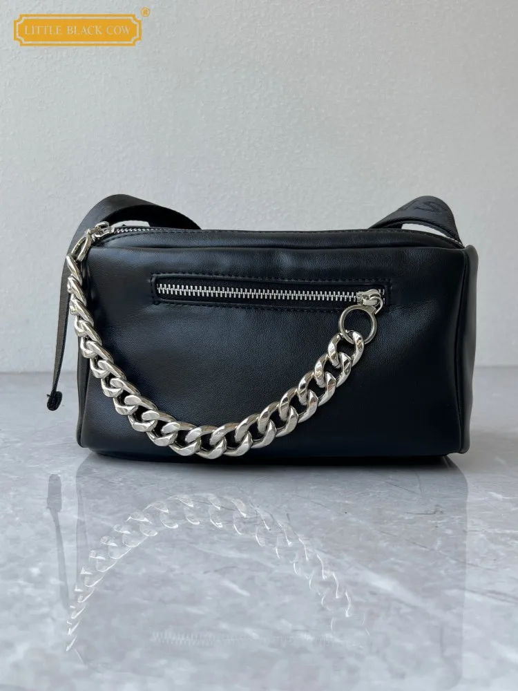 

Women Handbag High Street Casual Single Shoulder Bag Punk Style Chain Bag Soft Split Leather Pillow Bags Female Crossbody Bags