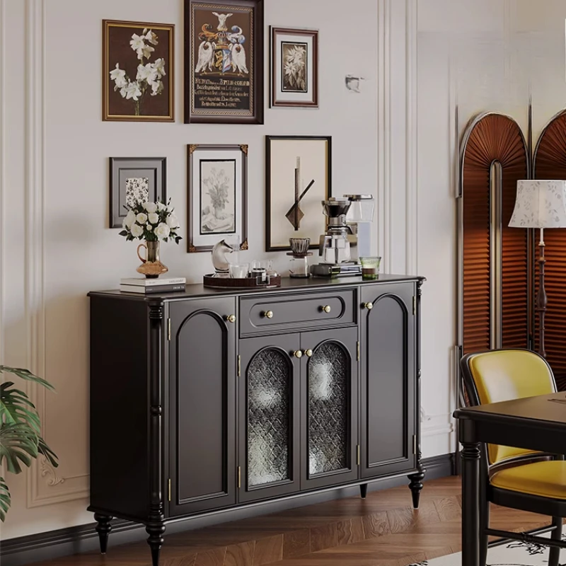 

American retro dining side cabinet, integrated solid wood black locker against the wall, restaurant dining cabinet, tea cabinet