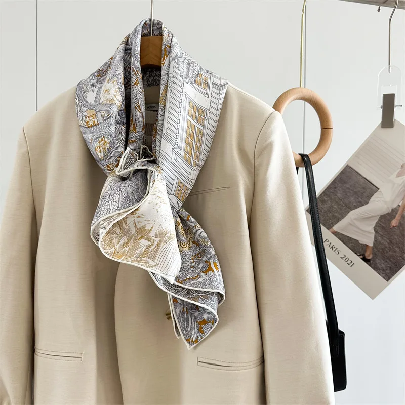 멀 베리 실크 스카프 110cm 양면 스카프 럭셔리 브랜드 Shawls Handrolled Edge Bandanas Hijab Real Silk Accessories
