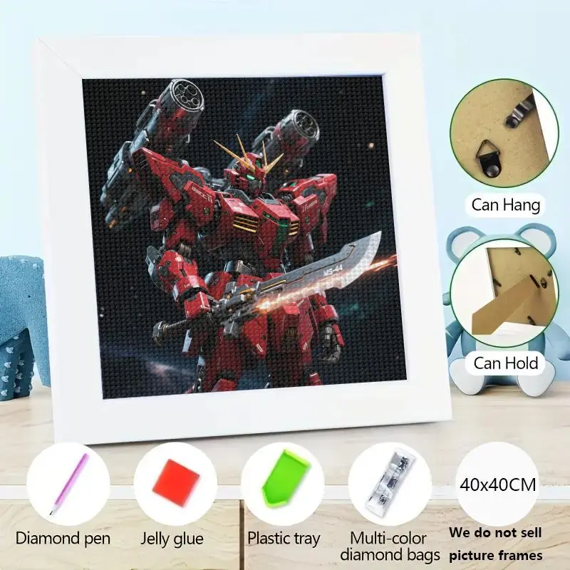 

1 шт. DIY 5D комплект алмазной живописи, Red Gundam Mecha Robot Sci-Fi Warrior Full Drill Diamond Art, 40x40 см аниме Настенный декор для дома Cra
