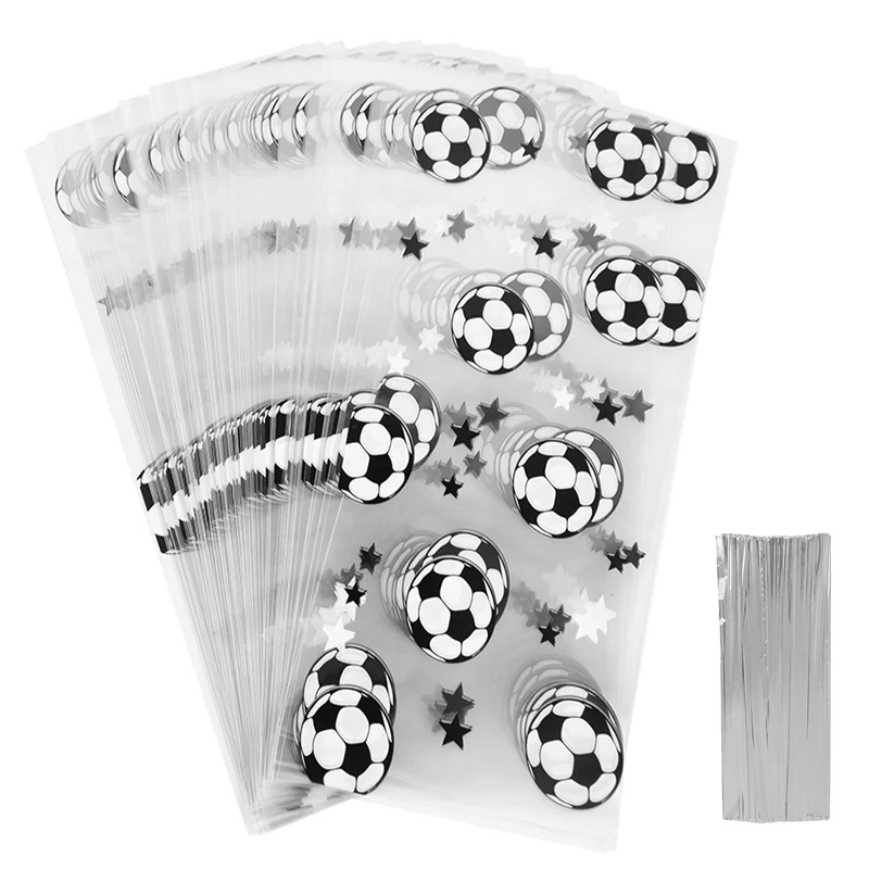 25/50pcs Soccer Candy Bags Kids Boys Birthday Sport Football Themed Party Plastic Cookie Gift Packaging Bags Decoration Supply