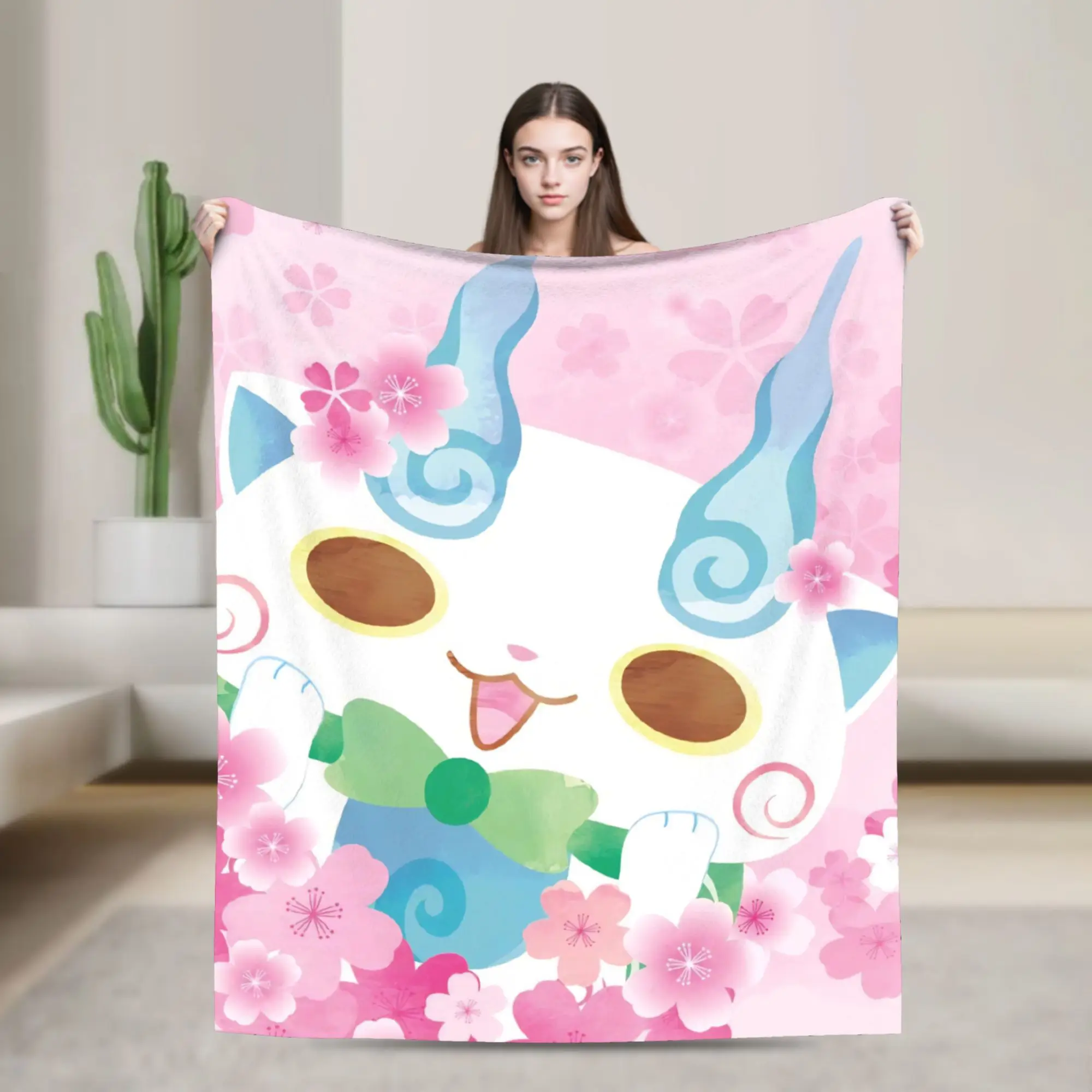 Yokai Watch Game Knitted Blankets Foral Komasan Fleece Throw Blanket Summer Air Conditioning Printed Soft Warm Bedspreads