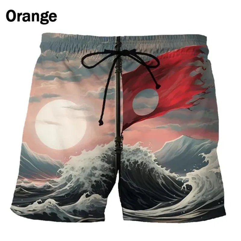 Sunrise Ocean Wave Ink Painting Beach Shorts Men 3D Printing Board Shorts Swimsuit 2023 Summer Swim Trunks Cool Kids Ice Shorts