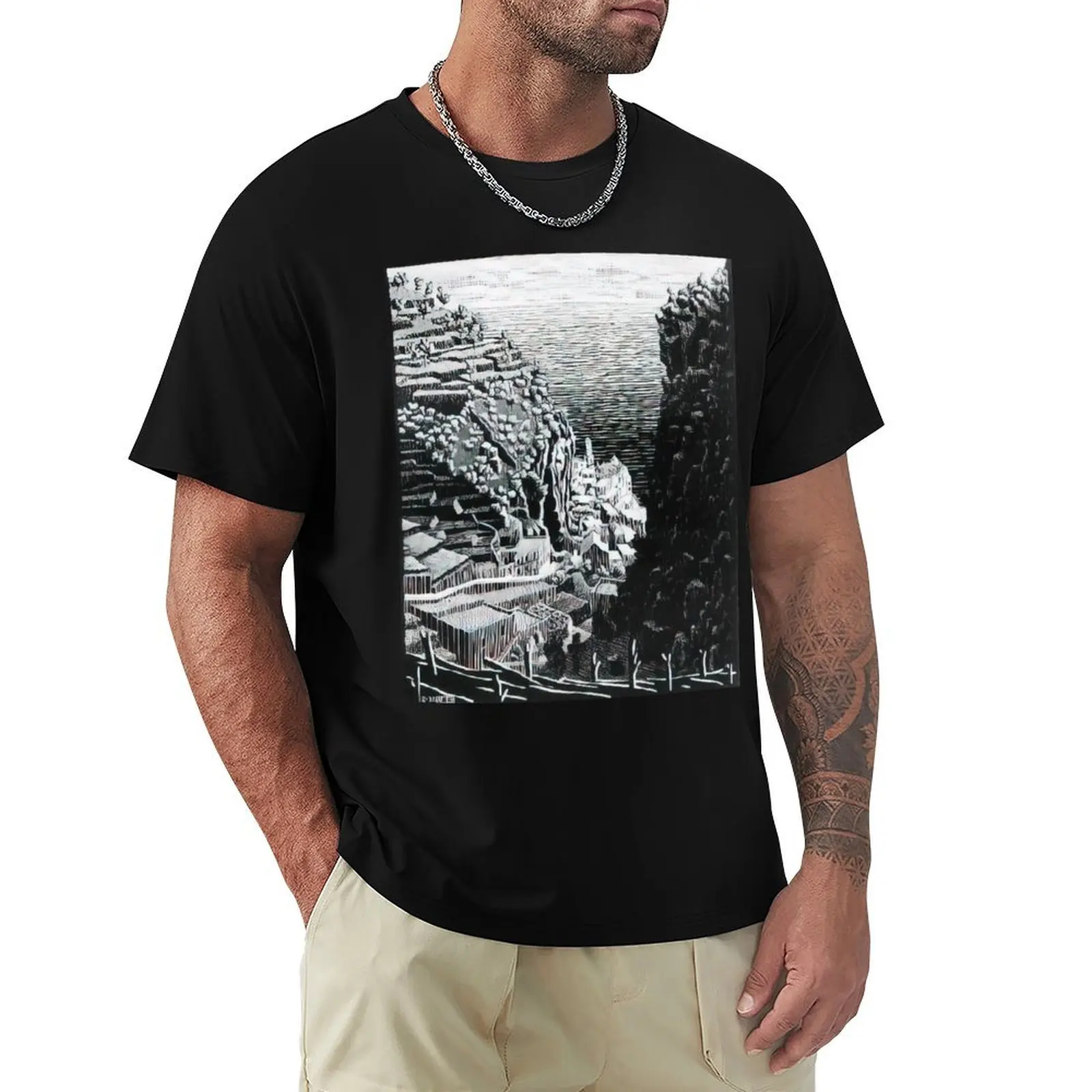 

Atrani, Coast of Amalfi - 1932 By MC Escher T-Shirt Casual Light Summer Short Sleeve Top