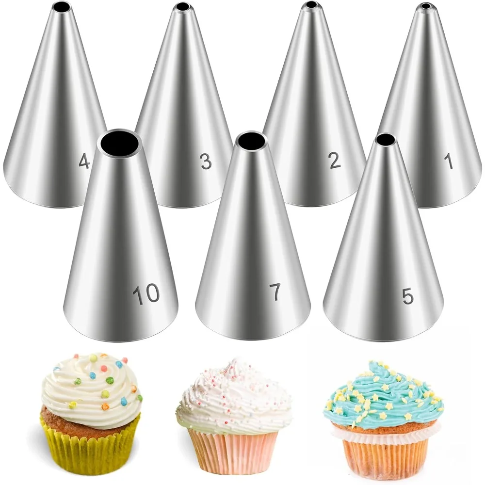 

7 Pcs Round Hole Piping Tips Set Stainless Steel Cupcake Frosting Nozzles Cake Decorating Tool Russian Pastry Icing Dispensers S