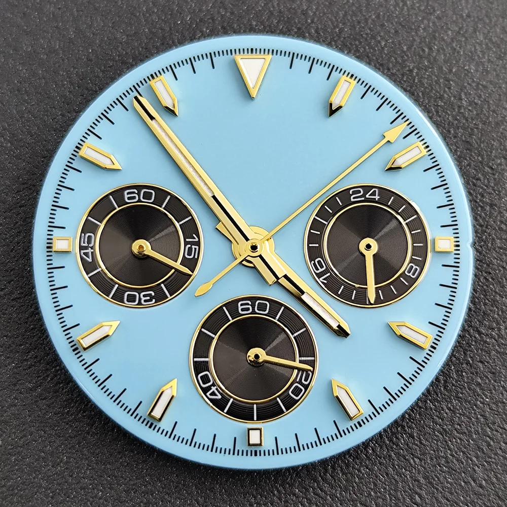 

29 мм новый циферблат VK63 подходит для кварцевого механизма VK63, эмалированный индексный циферблат из синего золота, аксессуары для часов с указателем VK63