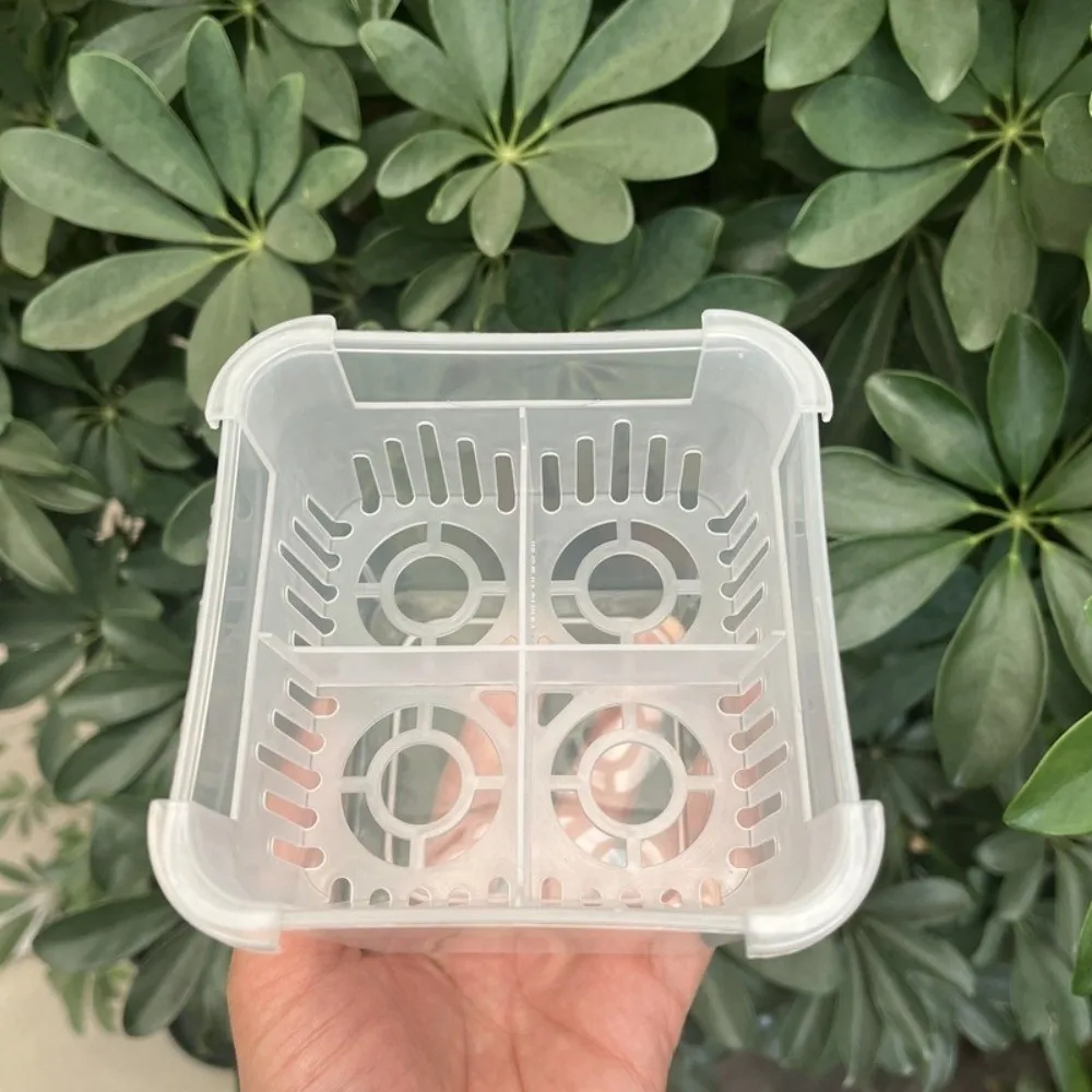 

3PCS 4-grides Design Hydroponic Flower Pot Transparent with Drainage Holes Planting Basket Square Self-Watering