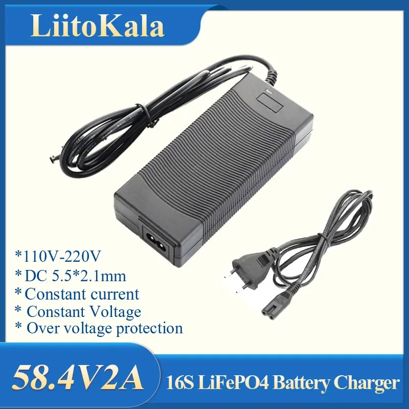 LiitoKala 16S-58.4V2A LiFePO4 battery Charger 48V 2A 100-240VAC DC Charger For 16S 24V LiFePO4 Battery pack