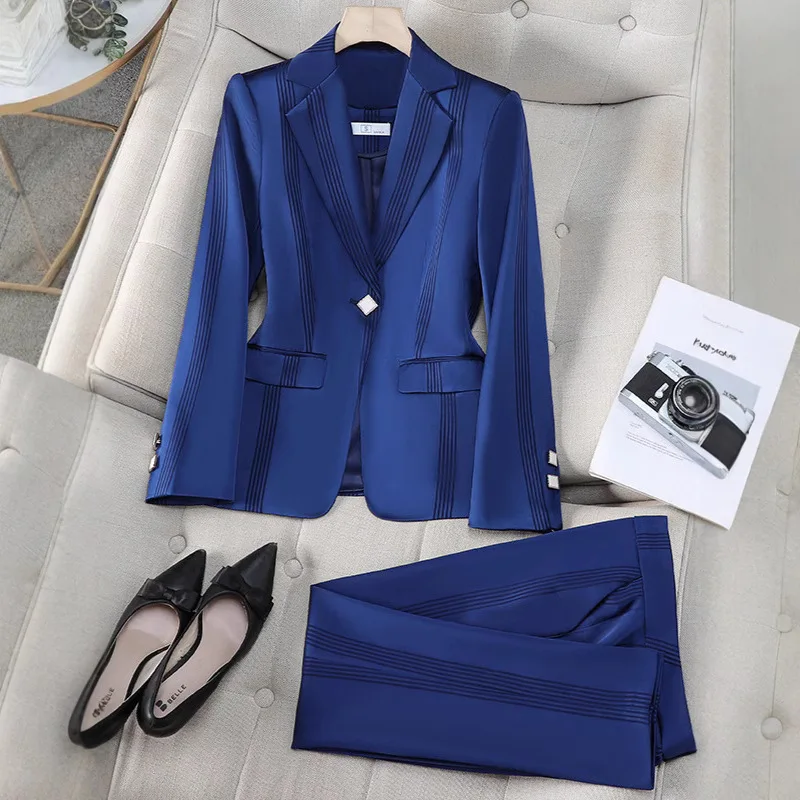 Acetate Suit Set for Women, Autumn Long Sleeve Blazer, High-End Casual Professional Formal Wear, Stylish and Capable