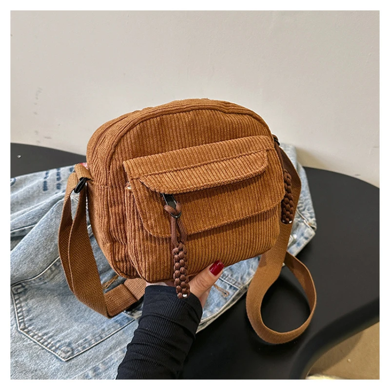 

Corduroy Women's Small Shoulder Bag Teenager Girl Crossbody Bag Cute Tote Student Street Korean Harajuku Messenger Bags