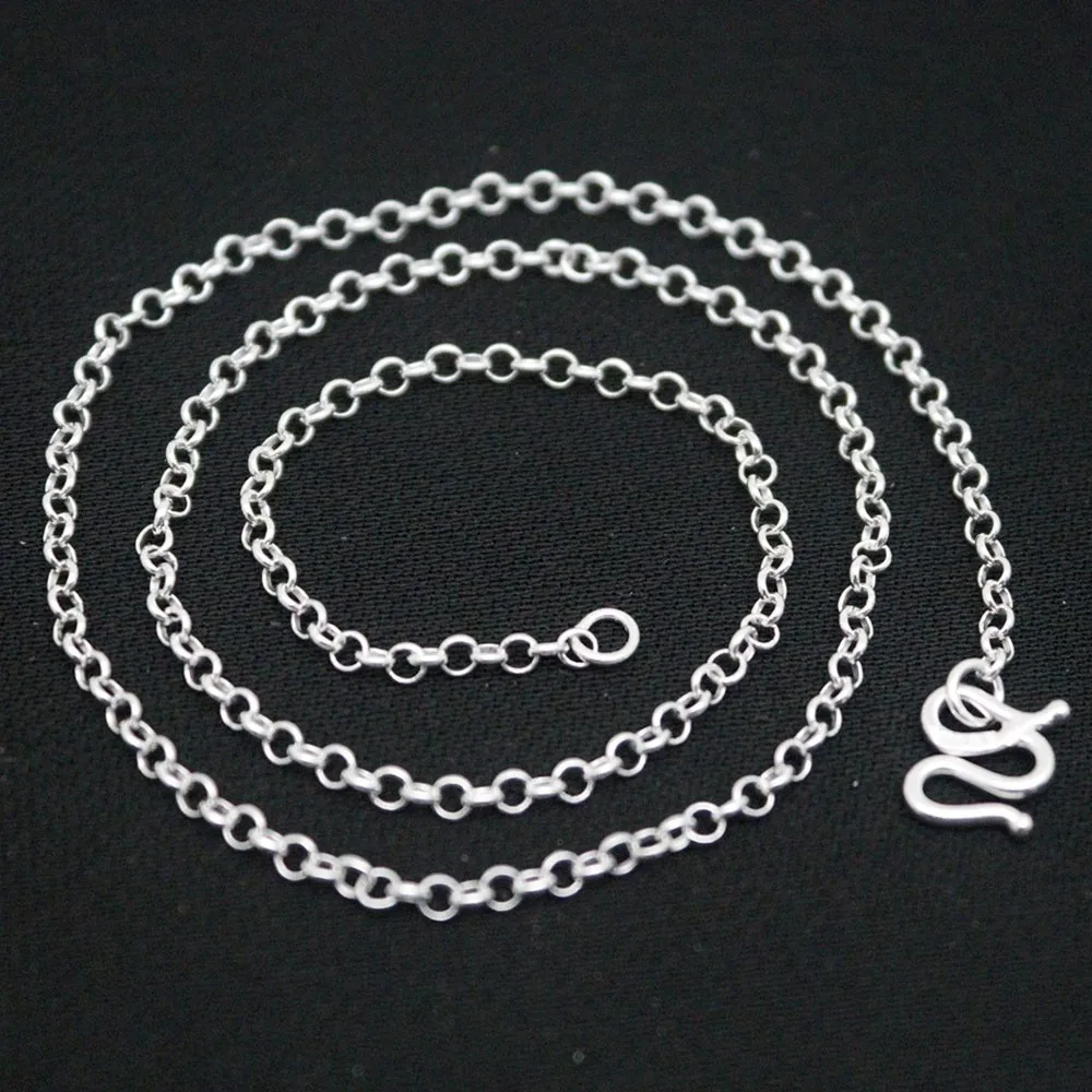 

Real Pure 999 Fine Silver Chain Women Lucky 3mm Cable Rolo Link Necklace 3.78g/15.7inch