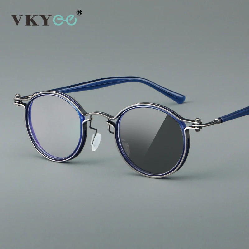 

VKYEE Simple Retro Round Geometric Design Men Women Anti-Blue Light Photochromic Reading Glasses Customizable Prescription