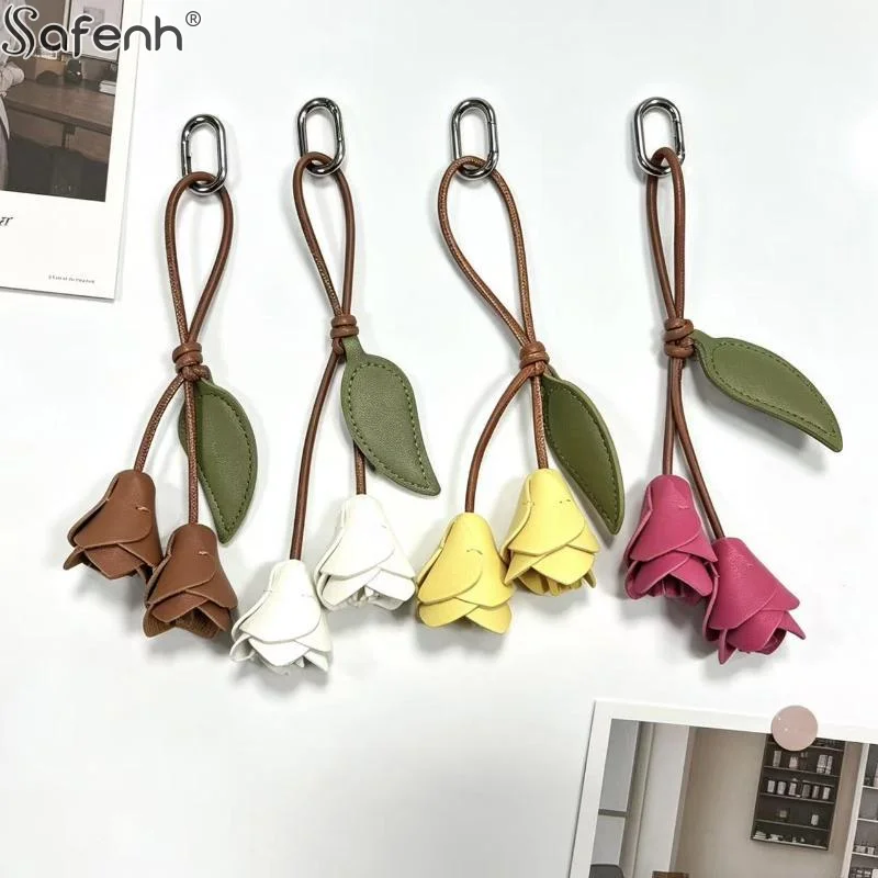 Bag Charm Lovely Hanger Pu Leather Tulip Pendant Colorful Fashion Pu Flower Keychain Creative Bag Decoration Luggage Accessories