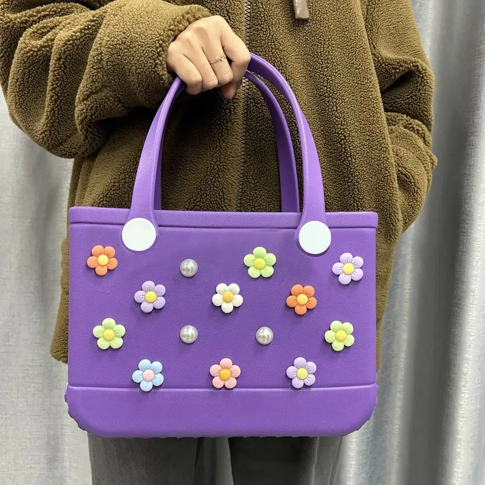 Dijes coloridos de flores y perlas para bolsos de goma, 24 piezas, bolso de playa artesanal