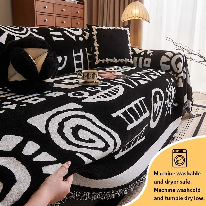 1PC-Cartoon Wind and Sand Hair Towel Four Seasons Universal Chenille Sofa Towel Full Cover Non slip Sofa Cushion