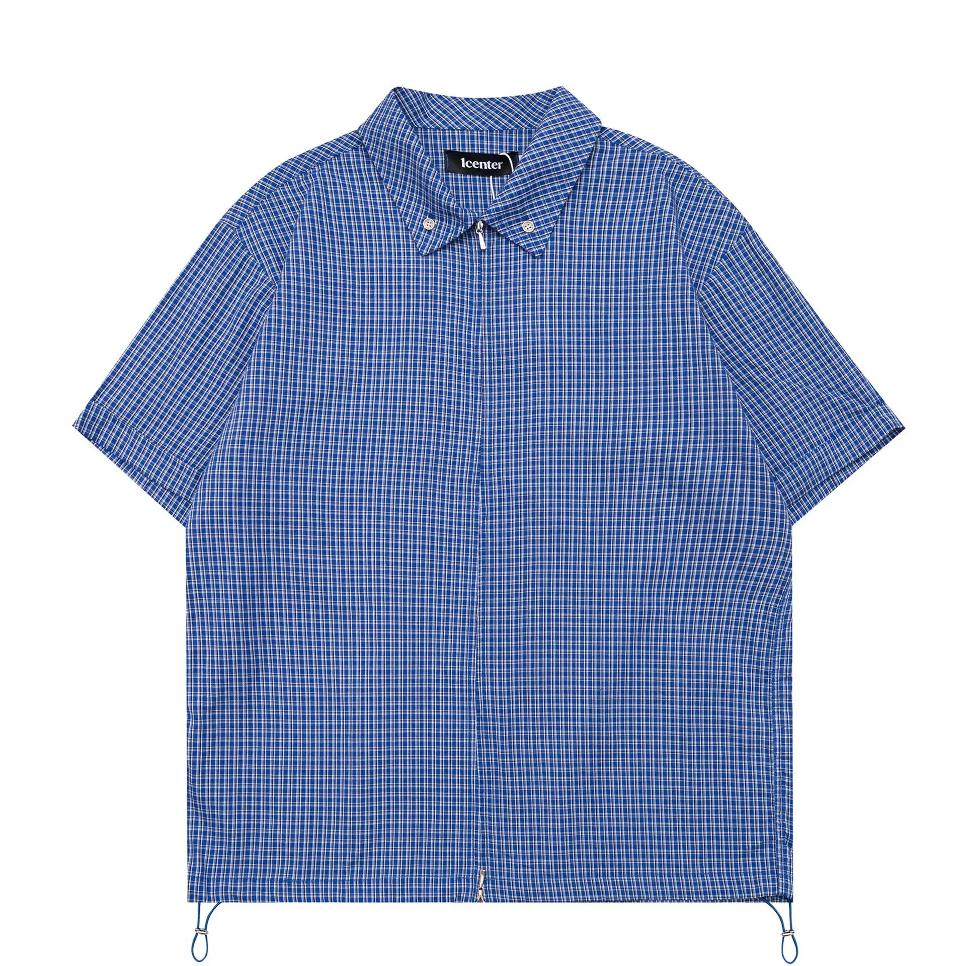 Japanese Retro Plaid Short Sleeved Shirt, Wide and Relaxed Swing Drawstring Five Quarter Sleeve