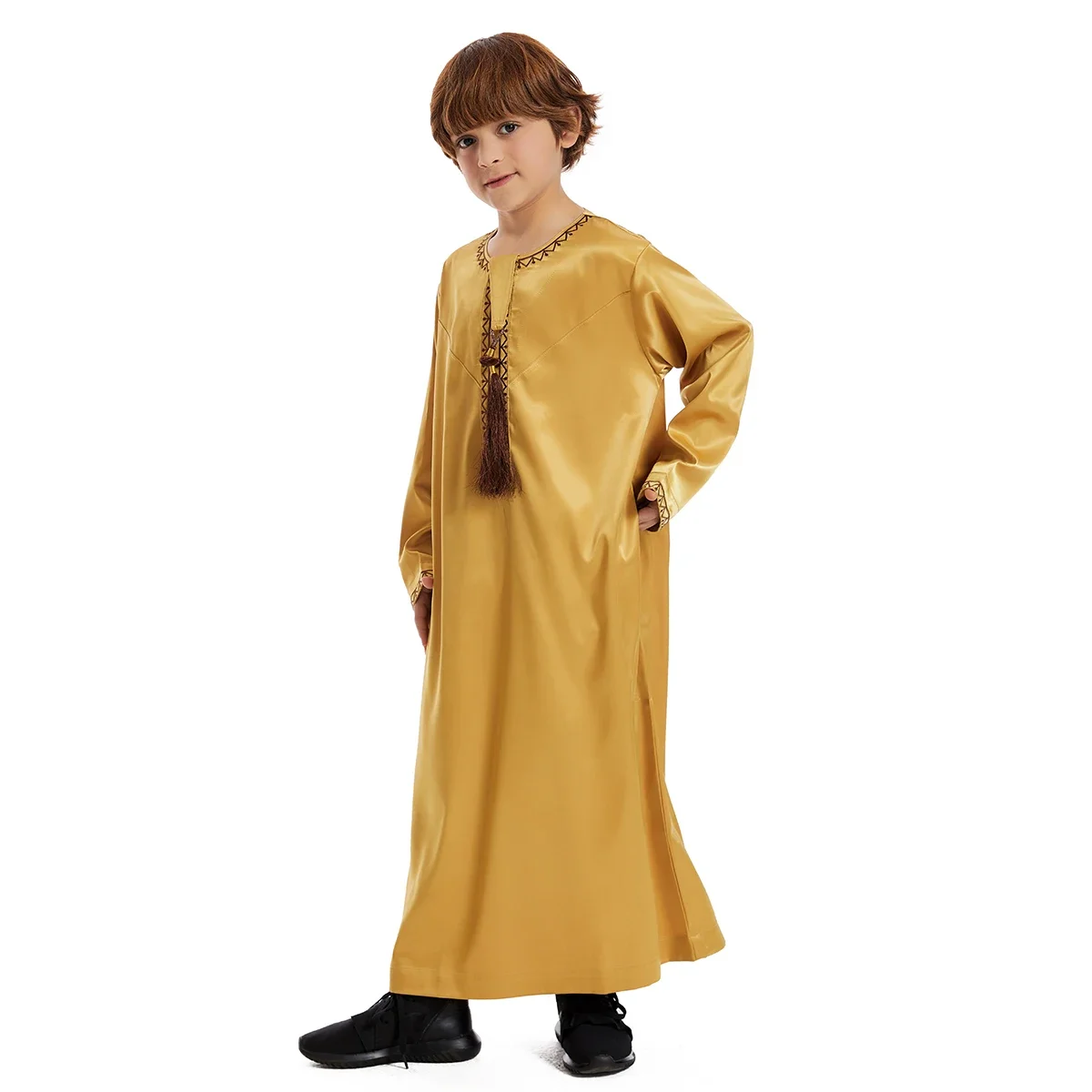 Muslimische Jungen Robe Quaste Langarm Kleid Kleid Saudi-Arabien Abaya Kaftan Jubba Thobe Islam Kleidung Eid Ramadan Kinder Djellaba