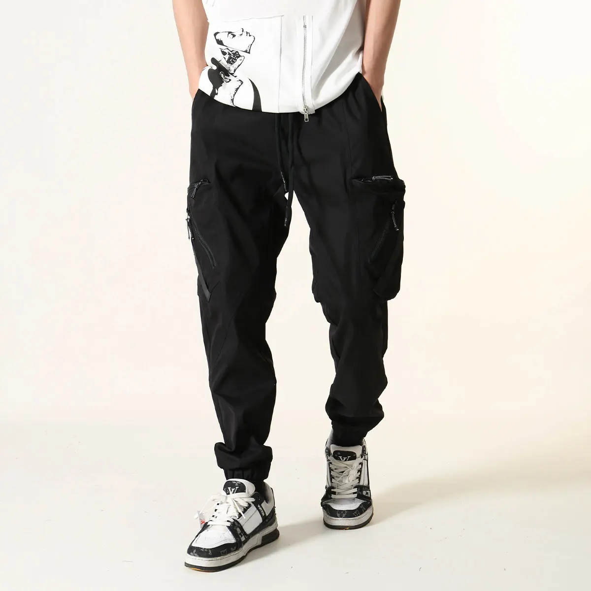 

Мужские рабочие брюки Spring Streetwear: прочные, с молниями, свободные, в стиле харем, молодежные, прямые, длинные штаны