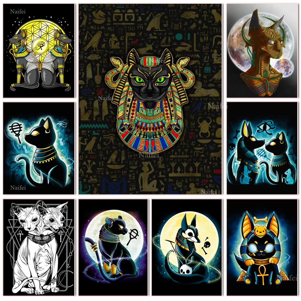 Egyptian Cat God Bastet 5d Diy Diamond Painting Cross Stitch Kits Full Diamond Mosaic Egypt Goddess Embroidery Gift Home Decor