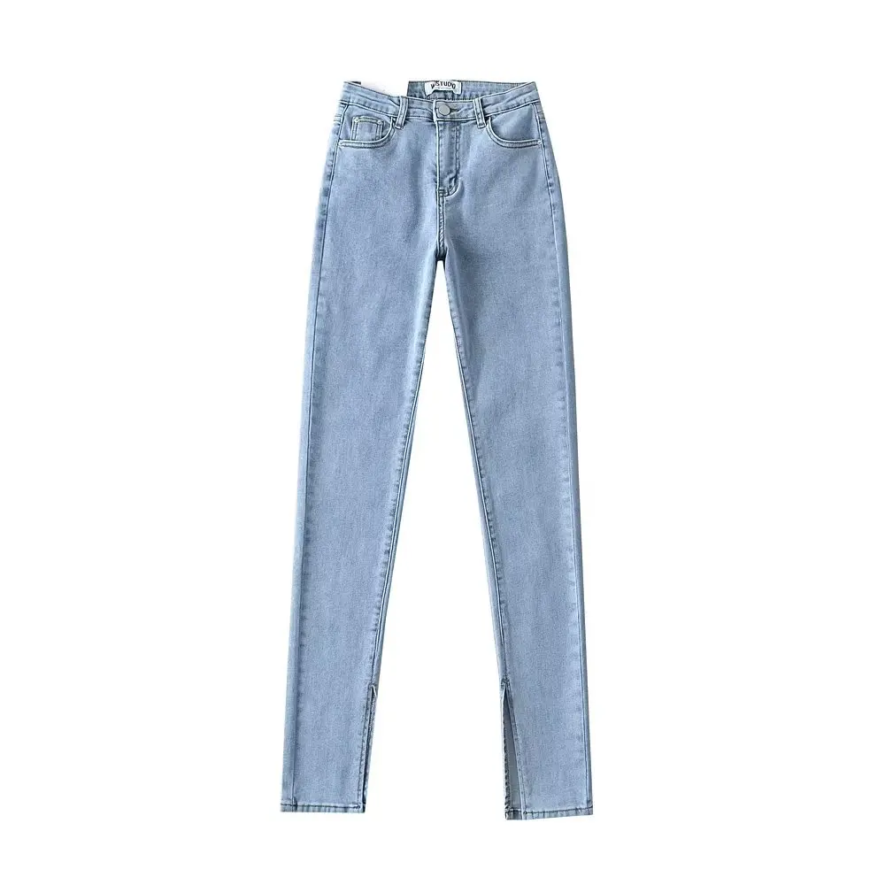 

Slim Fit Faionable Summer 2023 Denim Pants High Waist Long Trousers Inner Slit Women's Clothing Sli Trendy Jeans