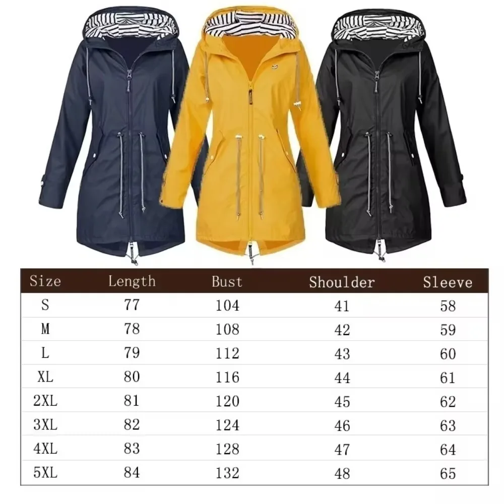 Outdoors Trench Lightweight Drawstring Jackets Hiking Clothes for Women Womens Waterproof Raincoat Casual Basic