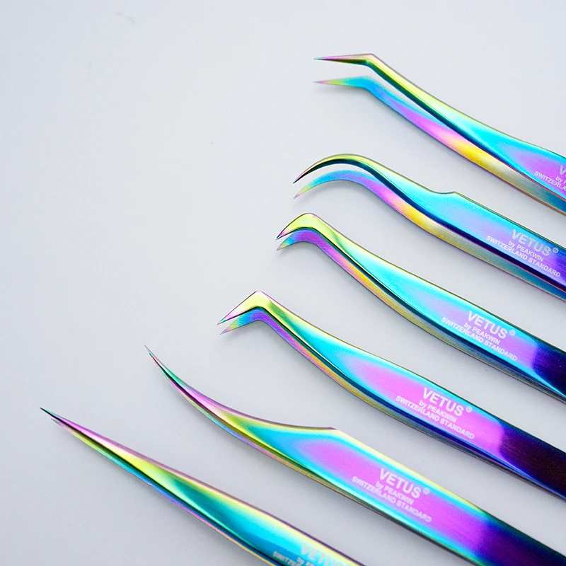 1pcs New VETUS Eyelash Extension Tweezers Stainless Steel High Precision Anti-Static Eye Brow Tweezers Colorful Lashes Tweezers