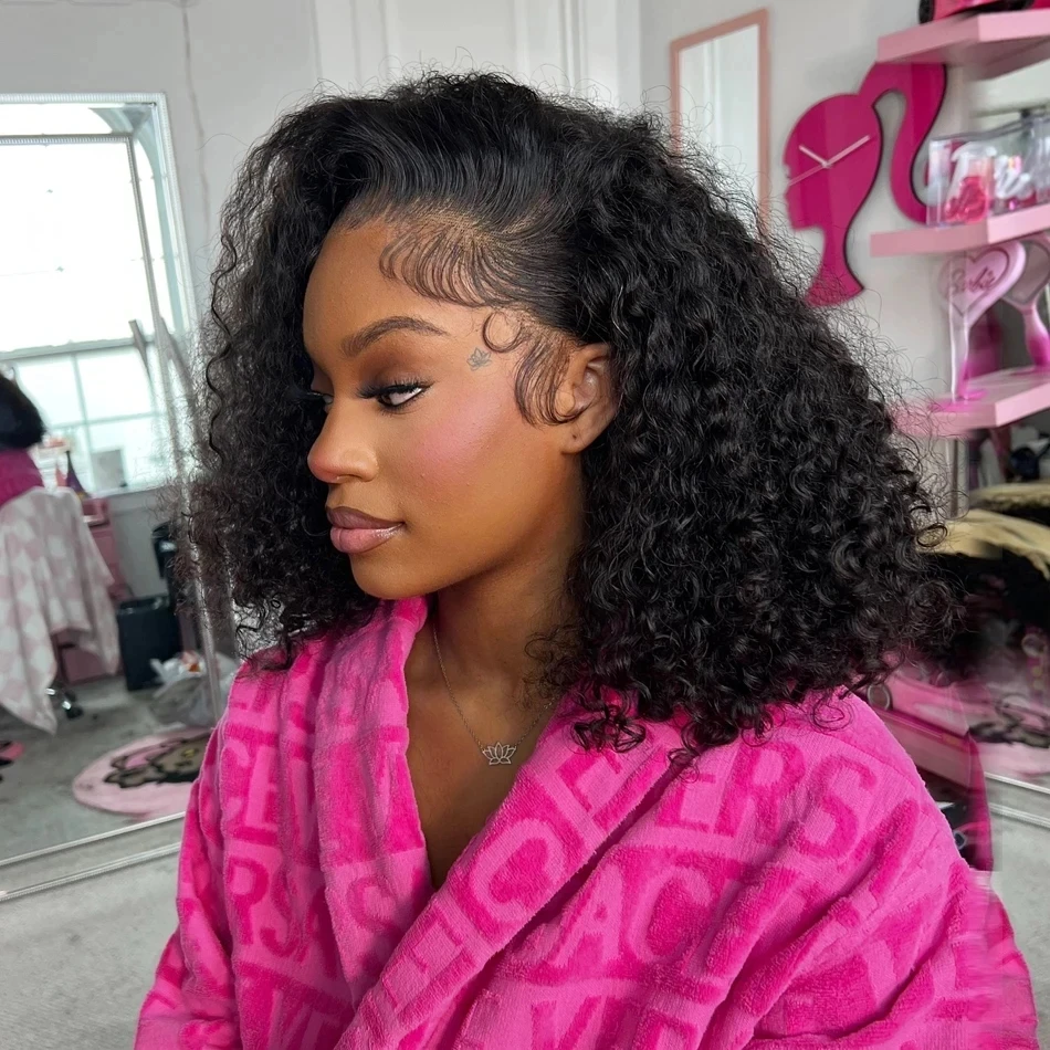 

200% Density Curly Wigs Short Bob Wig Human Hair Deep Wave 13x4 Hd Transparent Lace Frontal Wig Human Hair Pre Plucked For Women