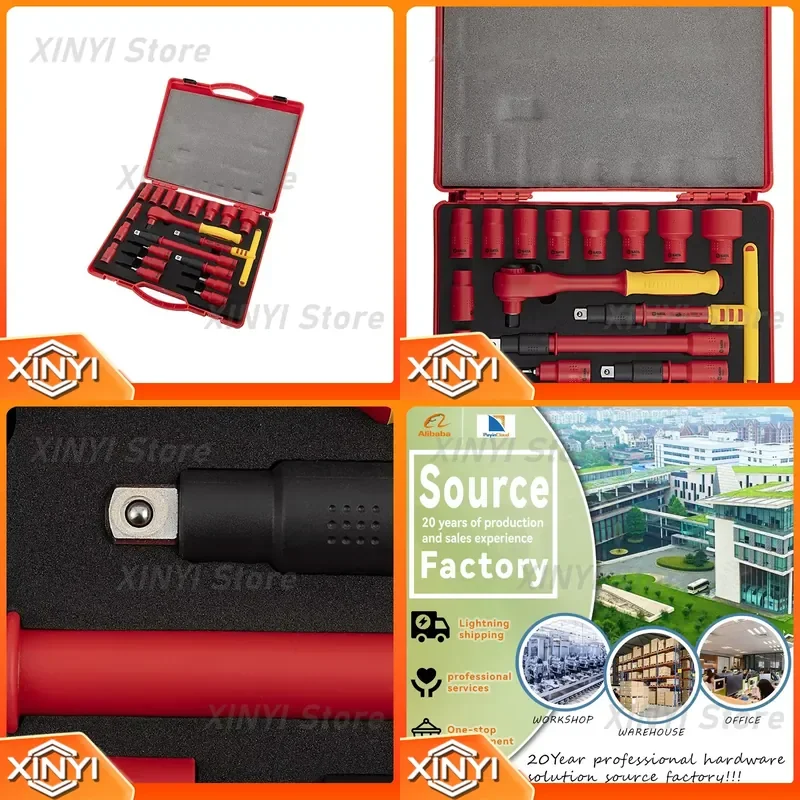 High Quality Cheap SATA Site Construction Kit Full Tool Set 20 Pieces 12.5mm Series VDE Insulated Impact Socket Set