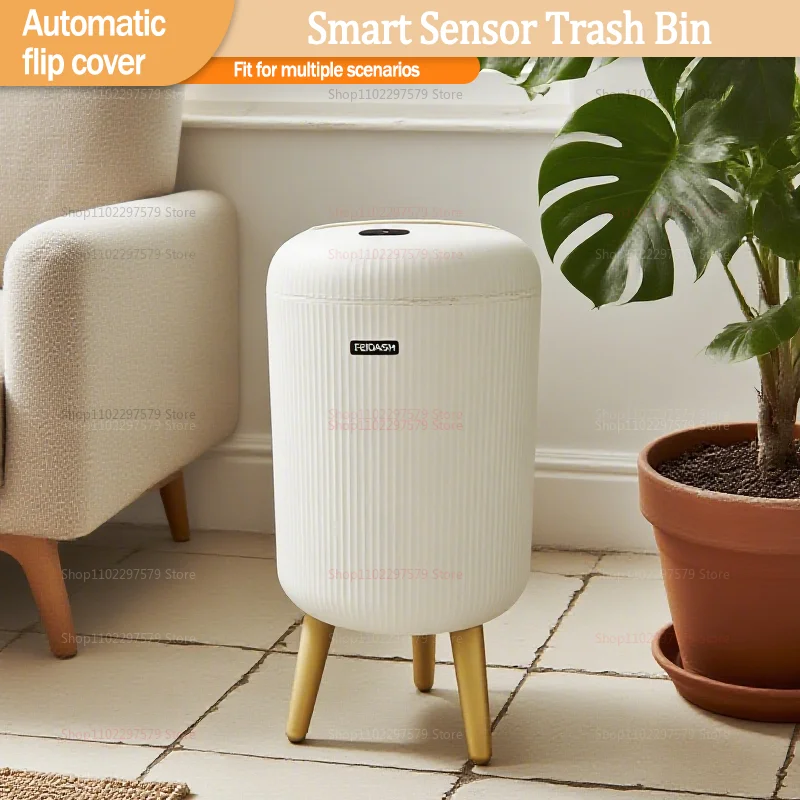 Cubo de basura con Sensor inteligente de 10L, funciona con pilas, tapa automática, baño abierto, cocina, sala de estar, cubo de basura para el hogar inteligente