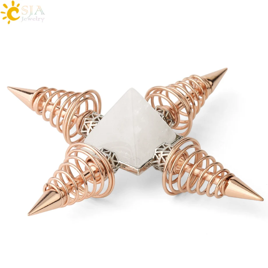 

Natural Crystal Stones Pyramid Decoration 4 Points Spiral Pendulum Energy Generator Healing Spiritual Meditation Product G316