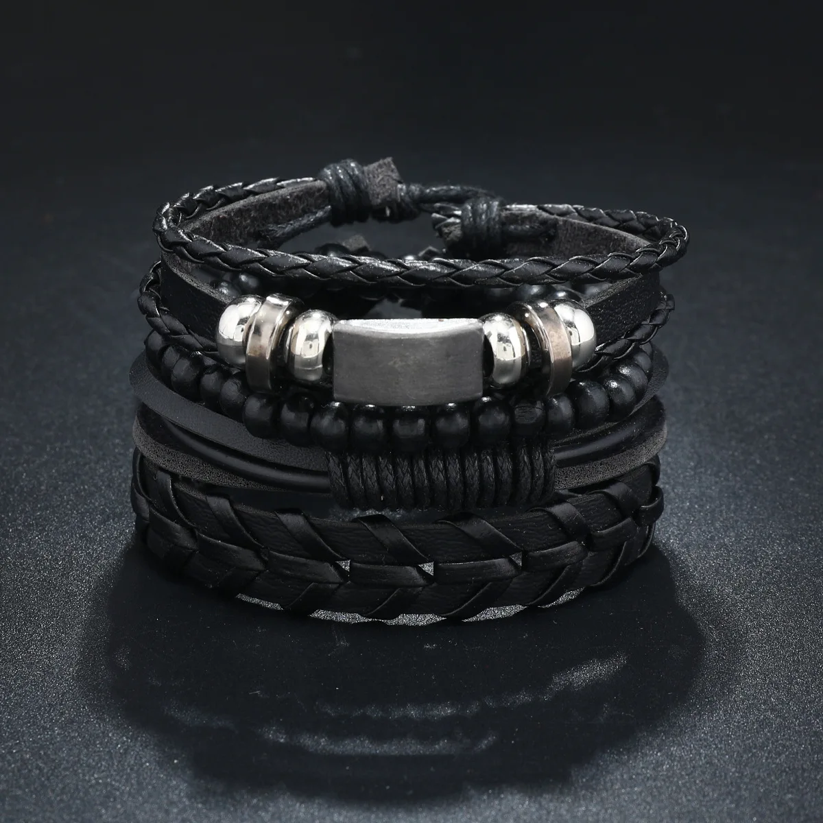 Bracelet For Men New Style Leather Beaded Bracelet, Handmade Multi-Layer Diy Braided Leather Bracelet Set Combination