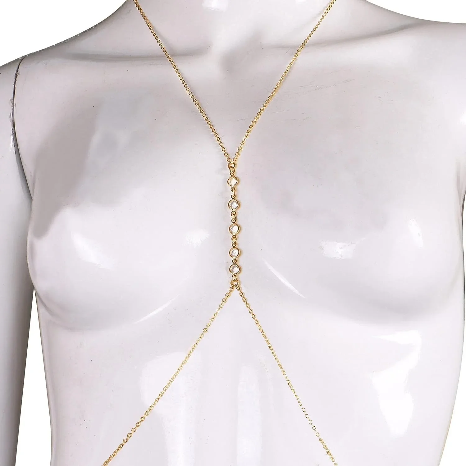 Summer Beach Crystal Belly Waist Chain, 26 Inches Body Chains for Women, Layered Rhinestone Crossover Bikini Bra Body Jewelry
