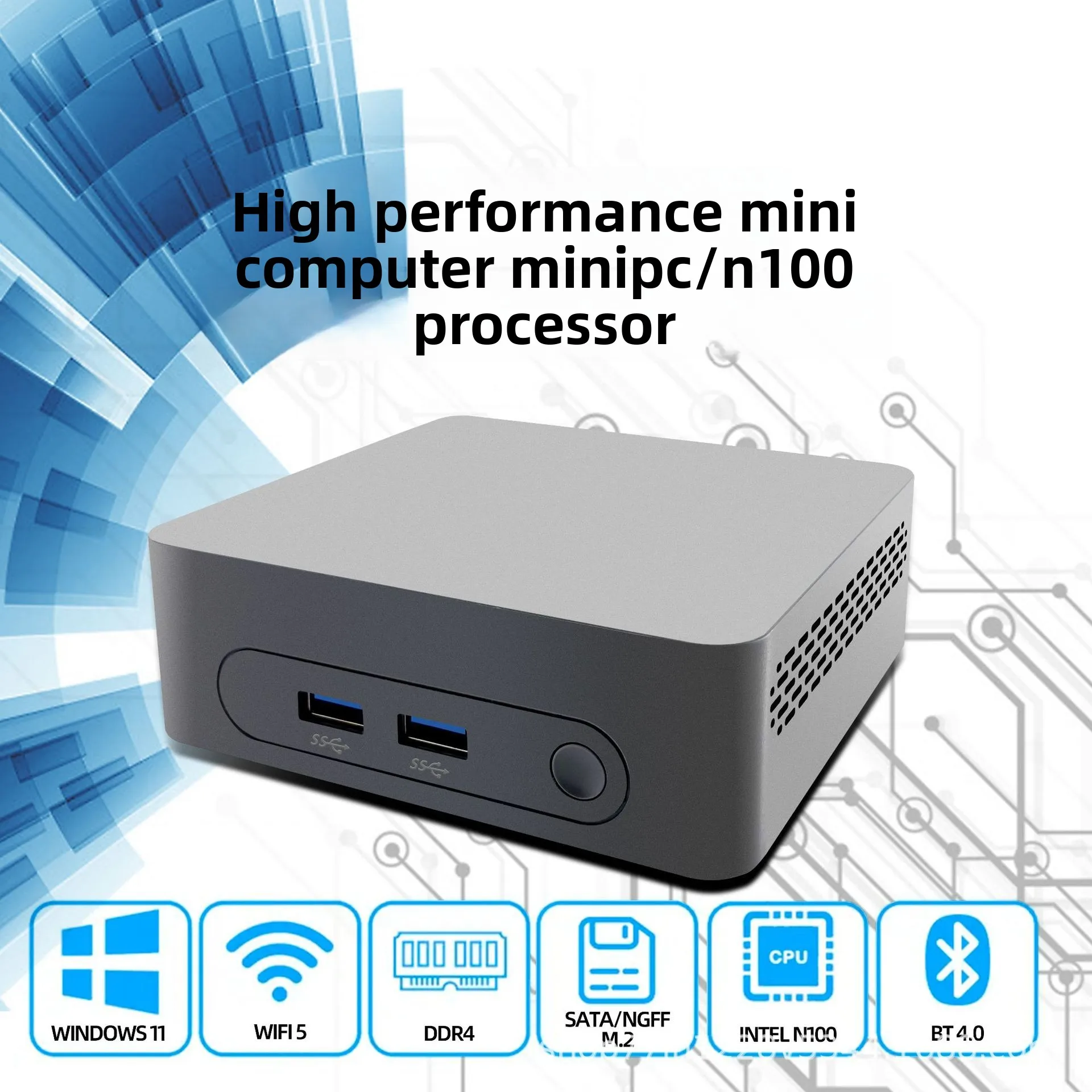 12th N100 Mini PC Portable Dual HDMI 4K USB 3.0 Home Office WiFi 6 BT 5.2 Small Computer