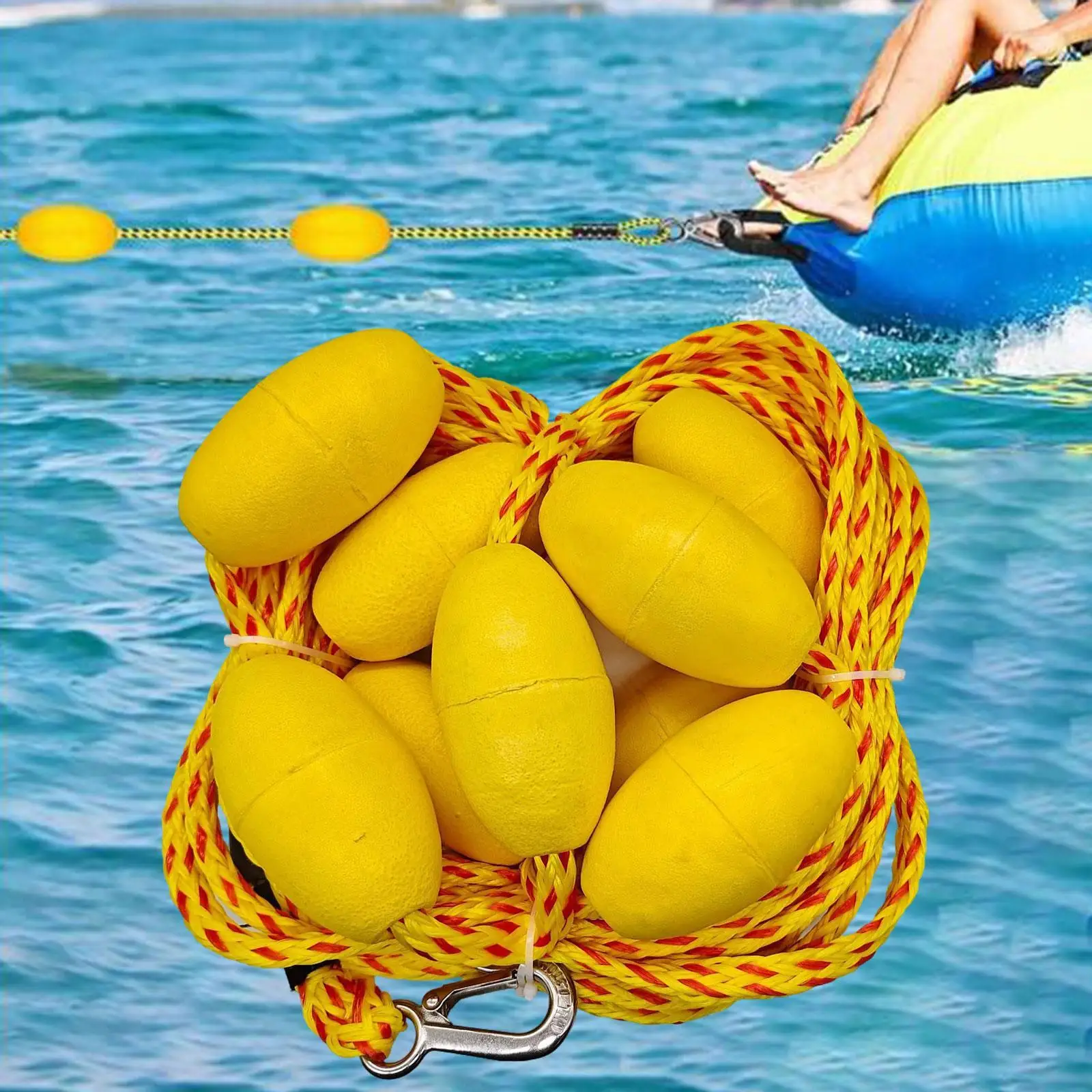 

60ft Tow Rope W/floats for 1 to 6 Riders Watersport Accessories Heavy Duty with Hook, Boating Tow Rope Towable Tube