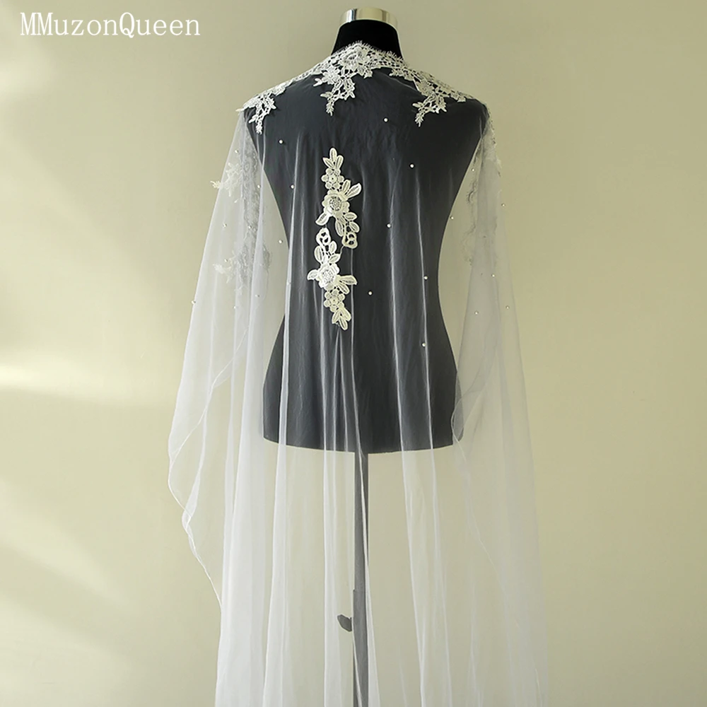 MMQ-Robe de Mariée en Tulle Blanc et Doux, Brodée de Perles Décorées, Voile de Patients, Accessoire de Chapelle pour Femme, M17