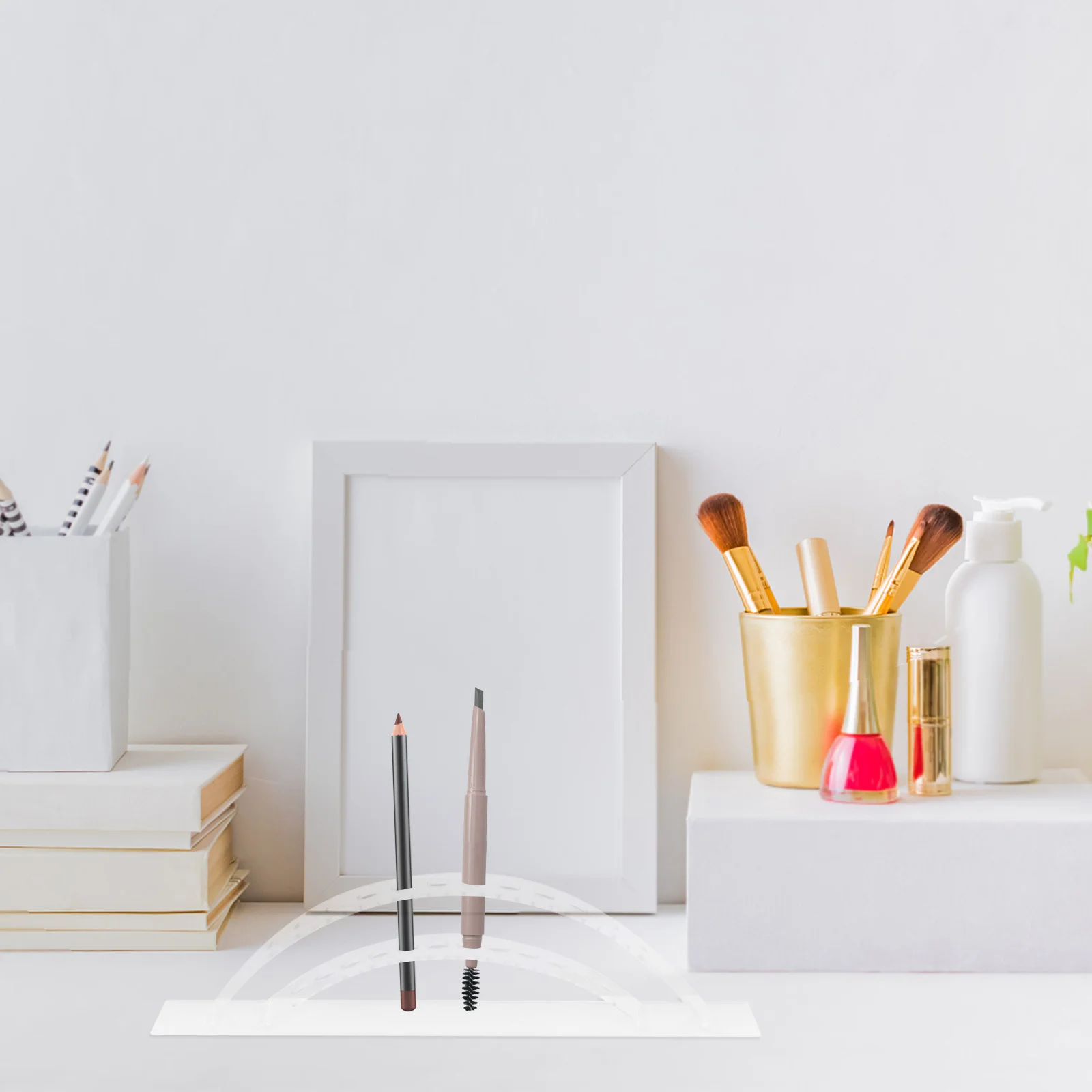 حامل القلم الرصاص للمكتب الاكريليك الحاجب القلم حامل فرشاة للمكياج المنظم القلم رف شاشة الغرور تخزين حامل القلم الرصاص #6