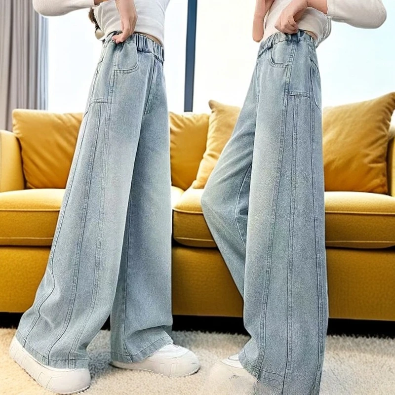 

2026 Girls‘ Denim Jeans for Spring, Casual Long Pants for Big Kids, Breathable Everyday Bottoms New Arrival