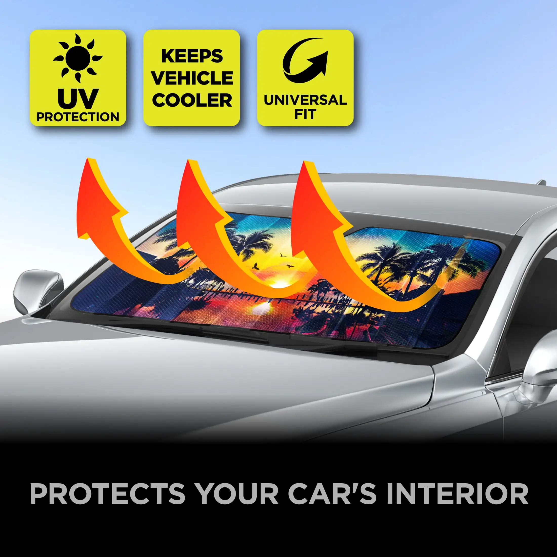 アコーディオン サンシェード ユニバーサル サイズ 1 パック、63 インチ x 28.5 インチ