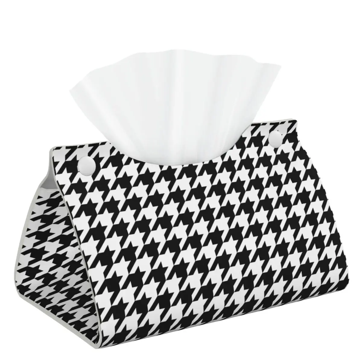 Houndstooth Check Decor Tissue Box Cover Holder Hounds Tooth Checkered Modern Leather Tissue Boxes Organizer For Home Car Office