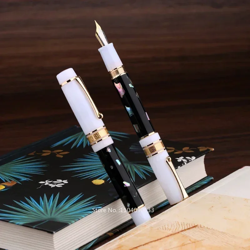 pluma-estilografica-majohn-m400-de-resina-negra-modelo-shell-en-oferta-6-plumas-ef-f-m-con-punta-dorada-y-convertidor-boligrafo-de-regalo-para-escribir-con-tinta-suministros-escolares-y-de-oficina