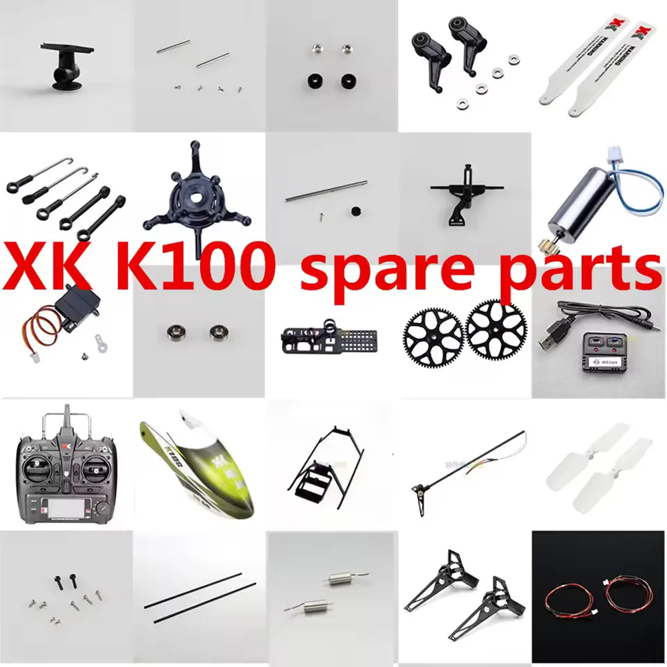 Spare Parts For WLtoys XK K100 RC Helicopter  Motor Servo Blades Canopy Landing Gear Connect Buckle Bearing  Main Board