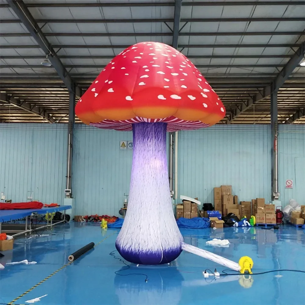 Free Standing Giant Led Inflatable Mushroom Straight Crooked Plant Model Outdoor Party Decoration with Full Prints Material