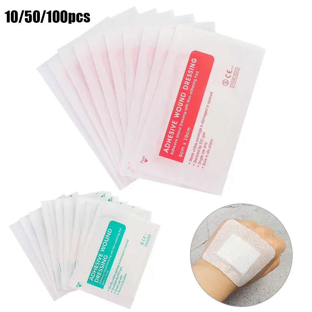 10/50/100Pcs 6x7cm 6x10cm Breathable Non-woven Self-adhesive Wound Dressing Band Aid Bandage Large Wound Aid Wound Hemostasis