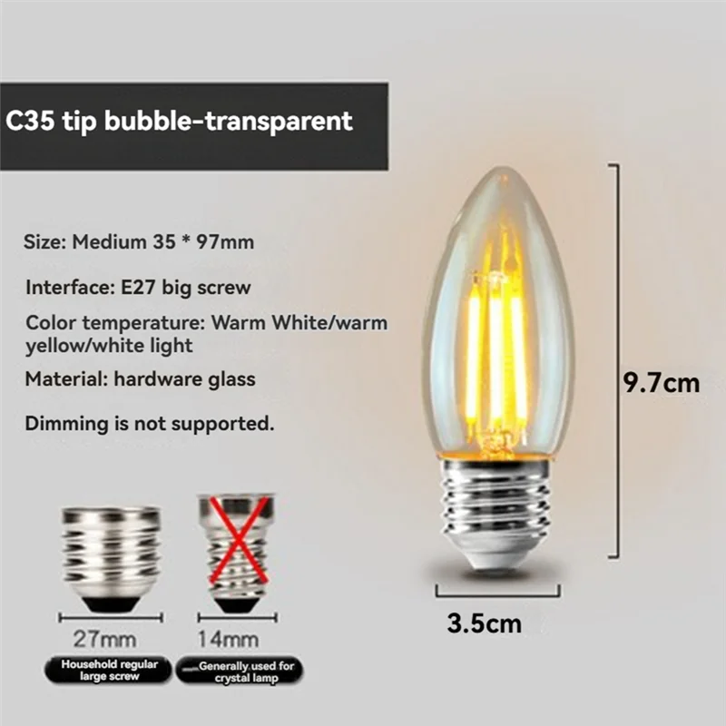 

4W Vintage E27 Bulb C35 ST64 G80 G95 G125 T185 LED Retro Bulb 2200K Retro Luminaire Decoration Lighting-AA70