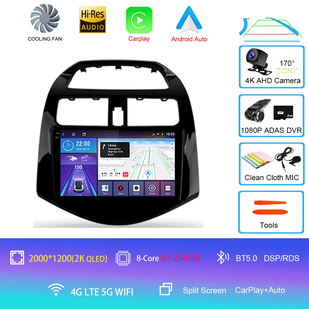 Android 16 autoradio Carplay Auto multimediaspeler voor Chevrolet Spark Beat Matiz Creative 2009 - 2016 E53 X5 M5 2din stereo