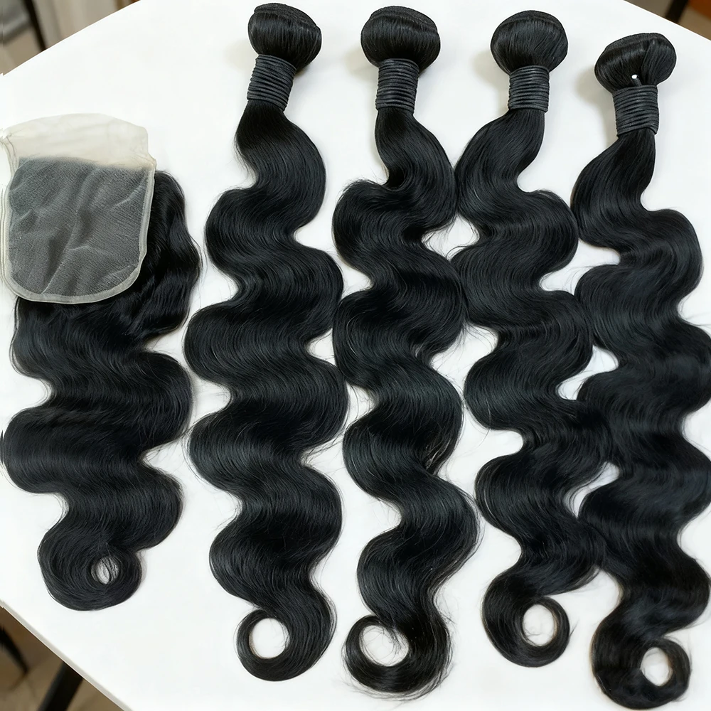 Body Wave Bundles Human Hair With Closure Brazilian Weaving 3 4 Bundles With 4x4 5x5 Lace Closure Virgin Hair Raw Hair Extension