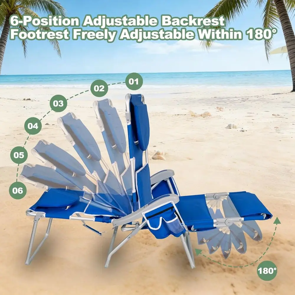 3 in 1 each Chair with ace Hole, Reclining Sun Tanning LounChair with oot Rest, Cooler ag & Cup Holder or Outdoor,Royal lue view 5