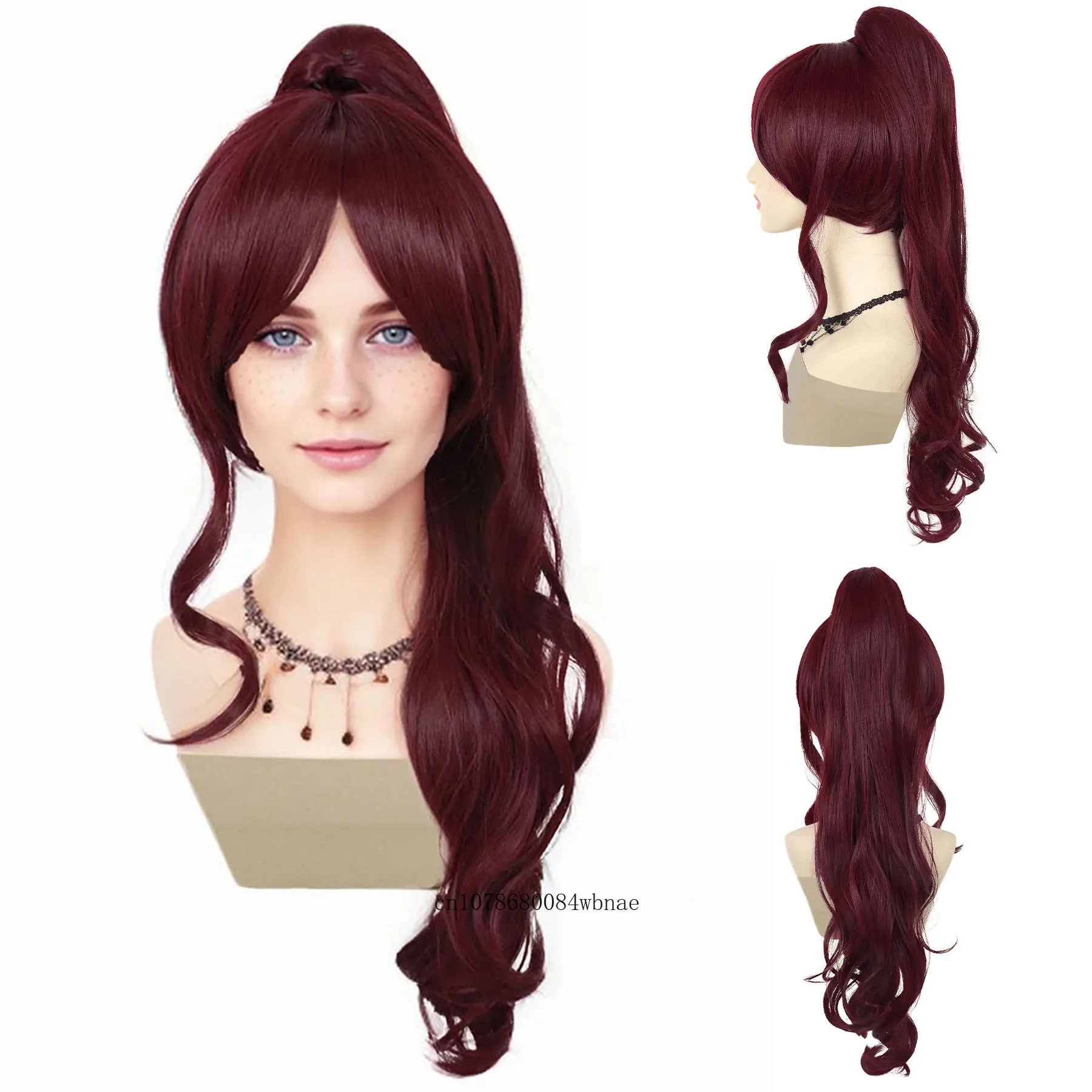 Violet Women Princess Wig Synthetic Hair Wine Red 27 Inch Long Wavy Wig With Ponytail Daily Cosplay Party Halloween Costume Wigs