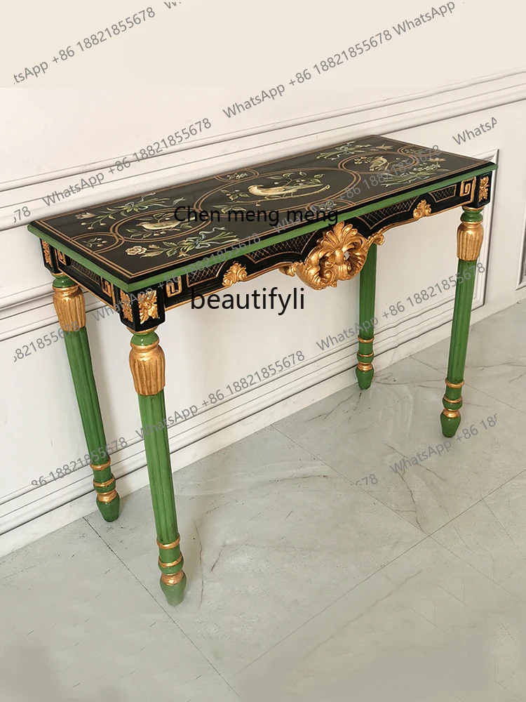 X  European Style Handmade Painted Flowers and Birds Console French Hand Painted Home Console Tables Model Room Designer Strip D